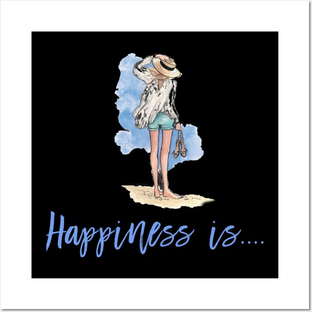 Girly Happiness is on the beach cute T shirt Wall Art by nounejm